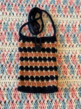 Hand Crafted Navy and Brown Crochet Crossbody Bag